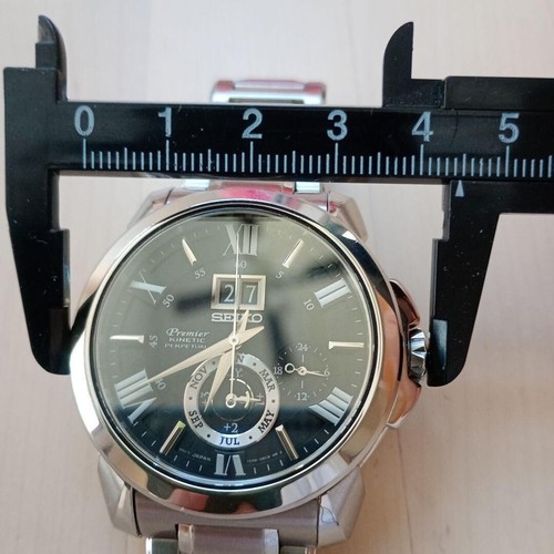 Seiko Premier Kinetic Perpetual Calendar Black Stainless Steel Watch Used - Picture 12 of 14