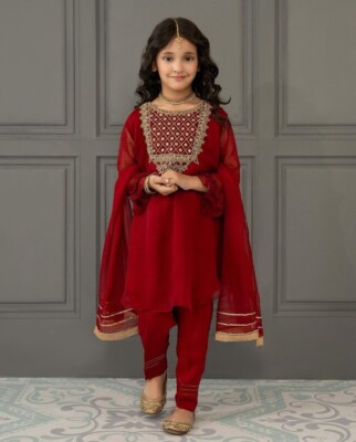 Designer Kids Girls Dress with Dupatta Fancy Red Party Wear Bollywood New  Indian | eBay