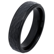 6MM Comfort Fit Tungsten Carbide Wedding Band Hammered Brushed Black Ring