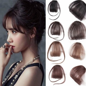 Women Human Hair Thin Neat Air Bangs Extension Clip In Fringe