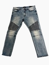 BULLHEAD Biker Denim Mens 35”x30”Stacked/Skinny Jeans Blue/Moto Style