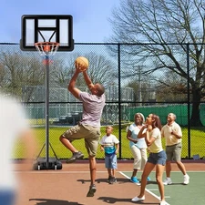 Portable adjustable mobile basketball stand with shatter resistant backboard