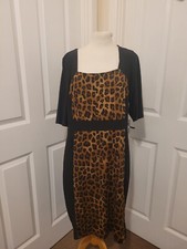 Avon Dress Size 20/22 Leopard Print Square Neck 3/4 Sleeves Slip On Midi 