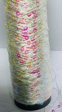 Lucci Yarns Sequin Yarn Clear Sequin on White Yarn 12 New Cone