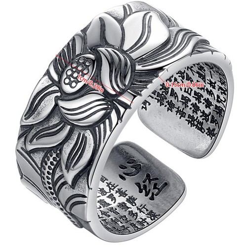 Ring Silver Lotus Flower Women Free Heart Sutra Size open jewelry Gift - Picture 6 of 11