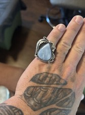 STERLING SILVER NATIVE AMERICAN SW BLUE OPAL FLORAL RING SZ 9.75 . 925 1 3/8