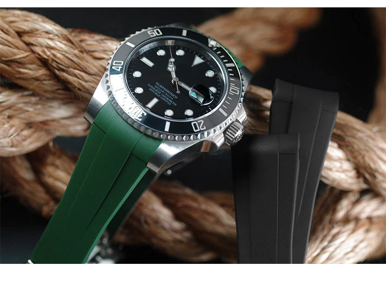 Correa de reloj de buceo de goma de silicona con extremo curvo correa impermeable 20 mm 21 mm para hombre Foto 2 de 4