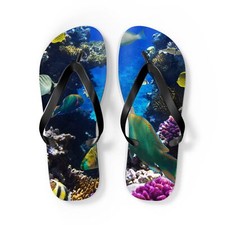 Tropical beach, summer fun palm trees Flip Flops