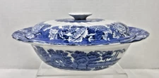 WOOD & SONS English Scenery Blue White Woods Ware Swirl Rnd Round Covered Vegeta