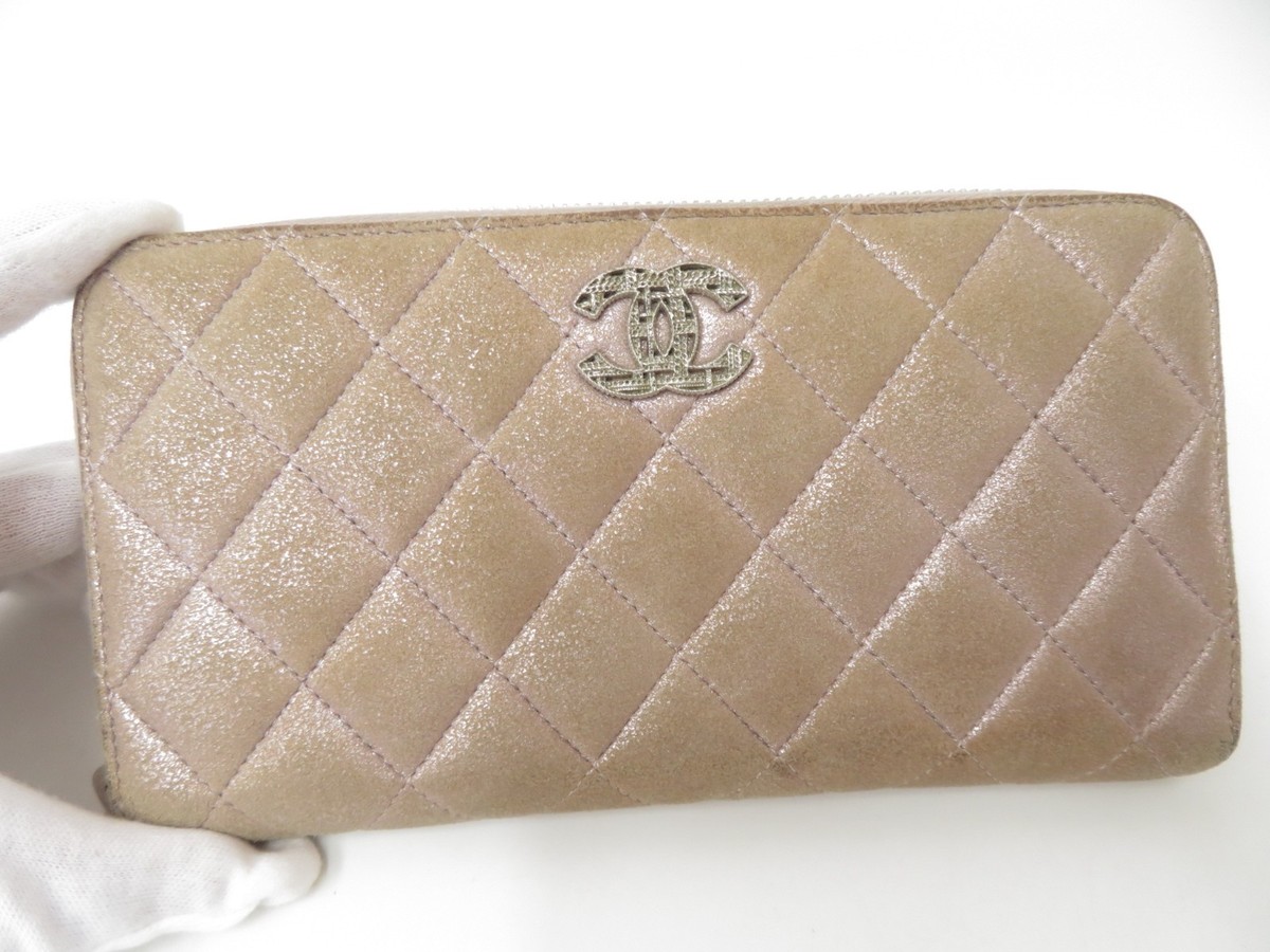 ブラックピンク Authentic CHANEL CC Matelasse Lambskin Zip Around Zippy Long