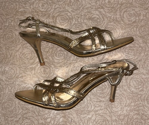 Spot On Women's Golden Glitter Stiletto Shoes UK 6-7 Party Gold Heels NEW - Picture 1 of 7