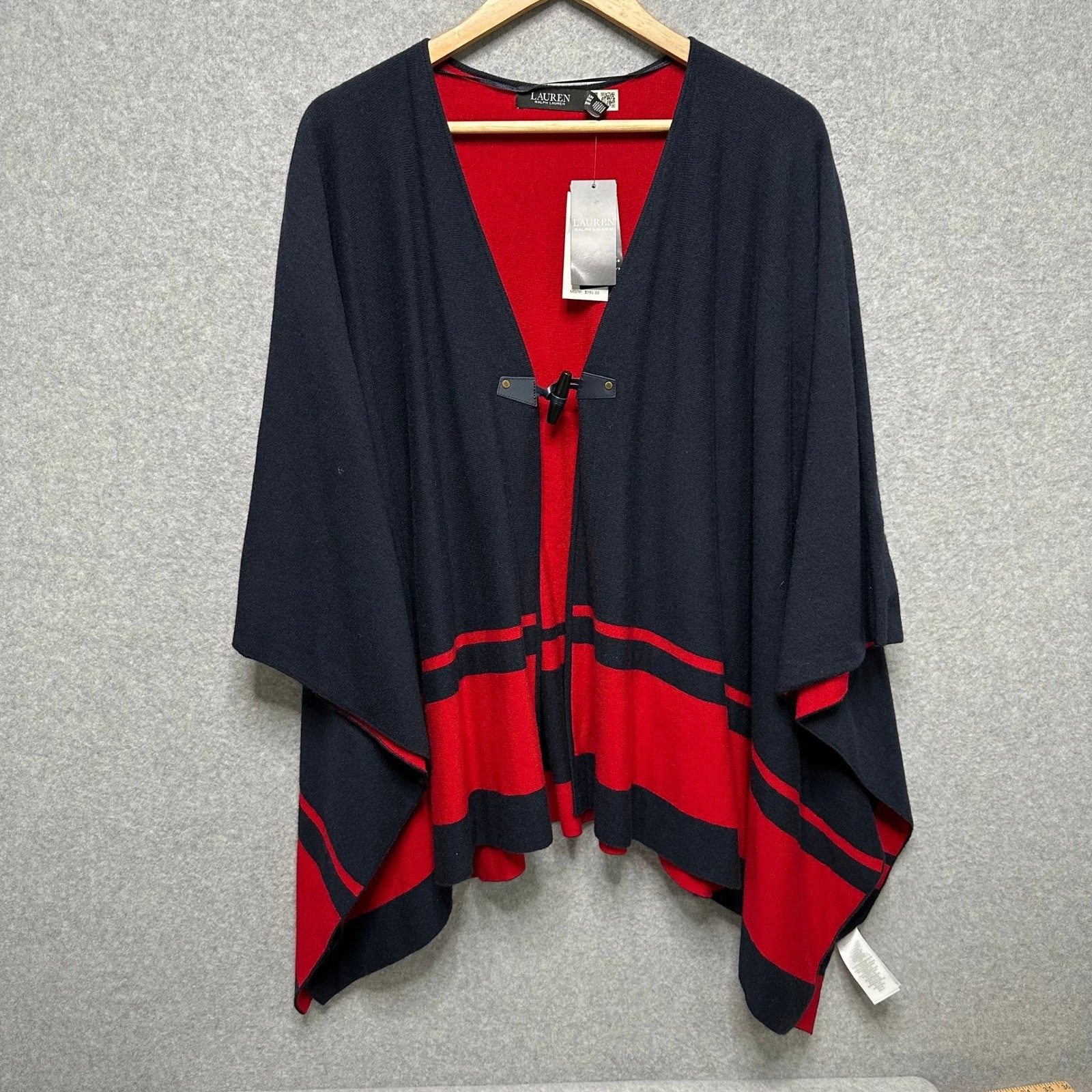 Ralph Lauren Women's Intarsia-Knit Two-Tone Poncho Wool Blend Small Medium NWT
