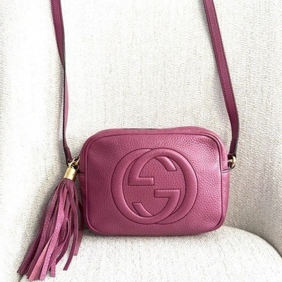 Authentic Gucci Soho Small Leather crossbody Disco bag dusty pink purple