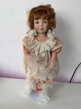 Vintage Porcelain Collector Doll Auburn Hair Cream Dress Original Box 1980s