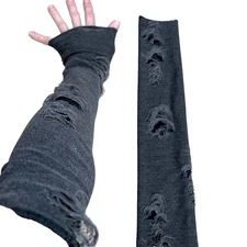 Ripped Long Mummy Gloves Gray Shredded Arm Warmers Zombie Costume Covers Gothic