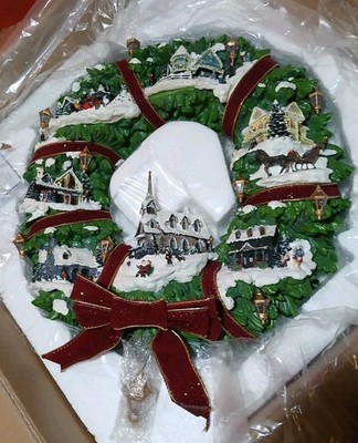 The Hamilton Collection Thomas Kinkade Victorian Christmas Village Wreath NEW 