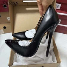 Sandali donna decolte stiletto a punta tacco alto 15 cm neri tinta unita