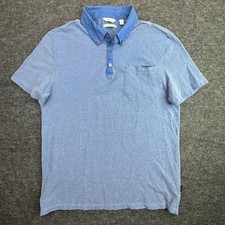 Calvin Klein Polo Shirt Mens Medium Blue Liquid Touch Cotton Short Sleeve