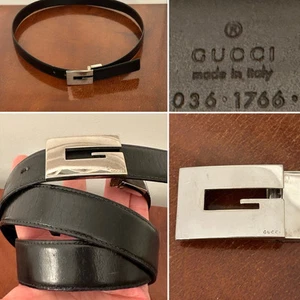 Ceinture réversible vintage GUCCI cuir noir/marron boucle argentée "G" taille 38/95 Italie