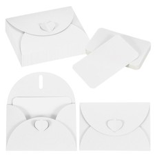 25 Set 4.1x3" Mini Envelopes with Heart Clasp Blank Note Cards, White
