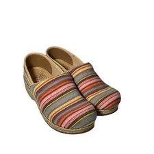 Dansko Vegan Multi Stripe Woven Fabric Espadrille Platform Clogs Size 37