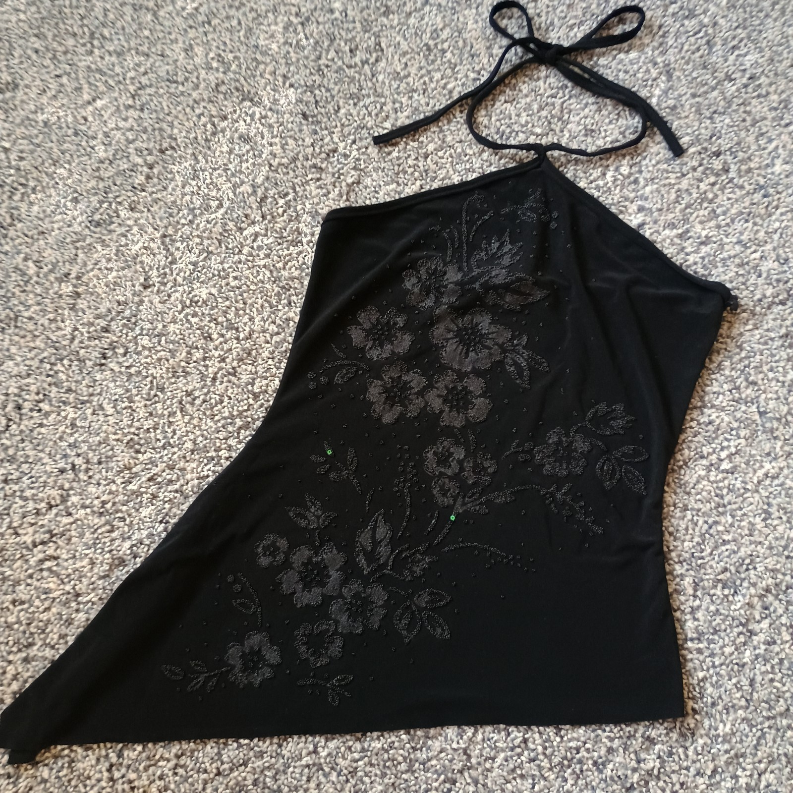 Limité Vintage Y2K Asymmetric Beaded Floral Halter Top XS Fairycore Sleeveless