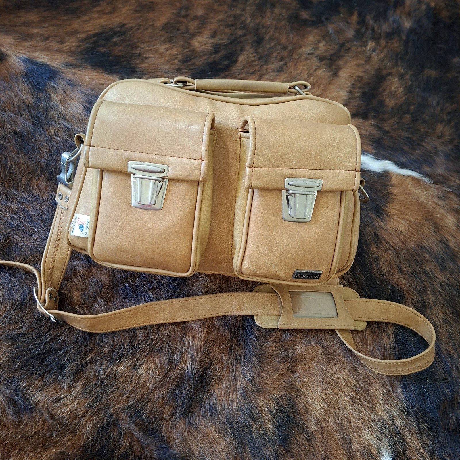 Vintage Marsand Camera Gear Bag Camel Faux Leather Padded In