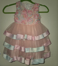 Girls Pink/White Floral Sleeveless Fit  Flare Tulle Bow Dress 2-3Y