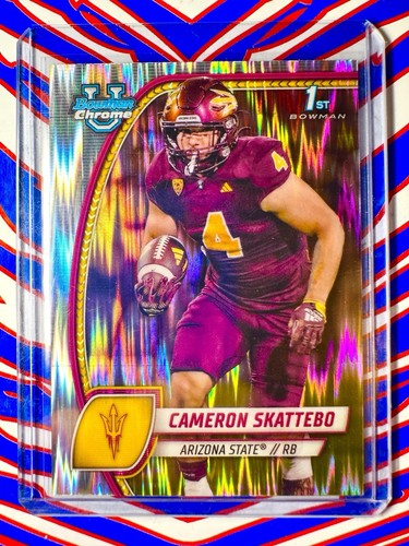 2024 Bowman University Chrome Cameron Skattebo 1st Bowman Stealth Refractor SP