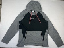 NIKE Therm-Fit Women's Large Gray Black Cowl Neck Pullover Hoodie Sweatshirt
