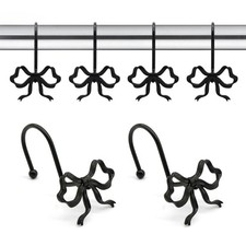 12 PCS Black Bow Decorative Shower Curtain Hooks Fashion Bowknot Rings Hangers