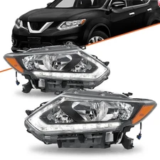 For 2014-2016 Nissan Rogue Halogen Model LED DRL Headlights Assembly Lamps Pair