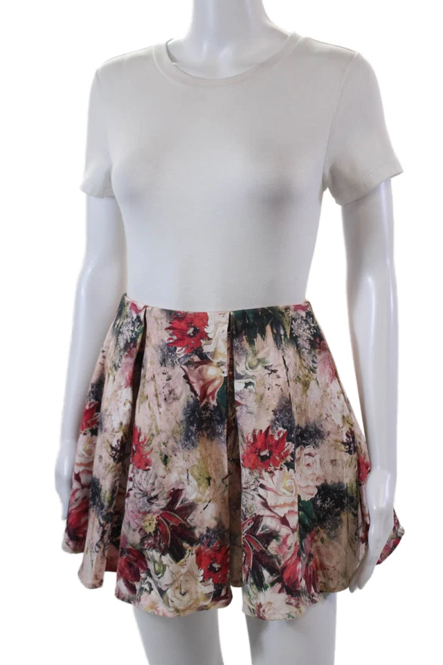 Haute Hippie Womens Side Zip Floral Mini A Line Skirt Pink Cotton Size XS - Image 2 of 4