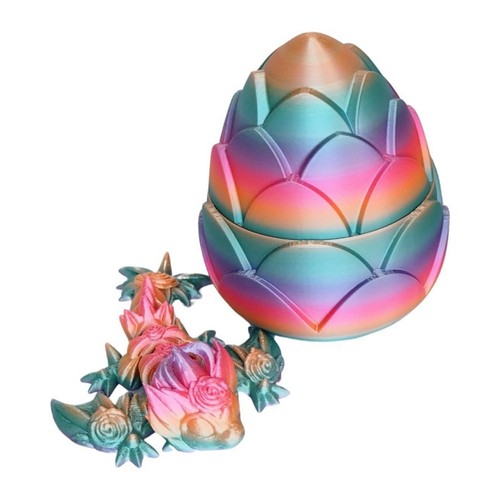Dellyy – Oeuf De Dragon Imprimé 3D – Dragon Articulé 30 Cm – Or Rouge – PLA – Décoration Et Jouet