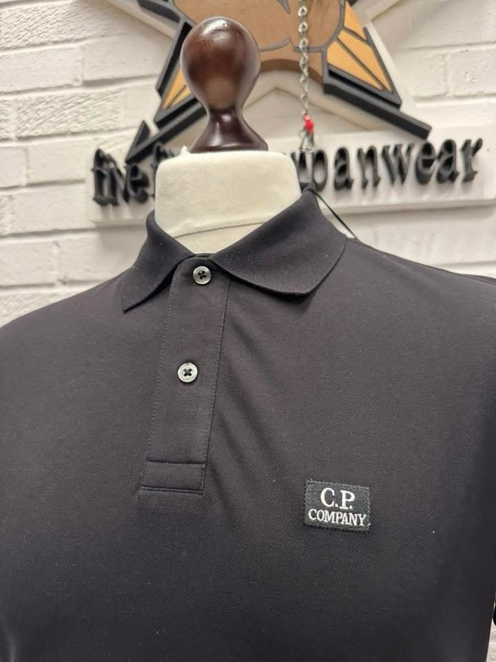 C.P COMPANY 24/1 REGULAR FIT STRETCH PIQUET POLO SHIRT- BLACK -Small / P2P 20.5” thumbnail 2
