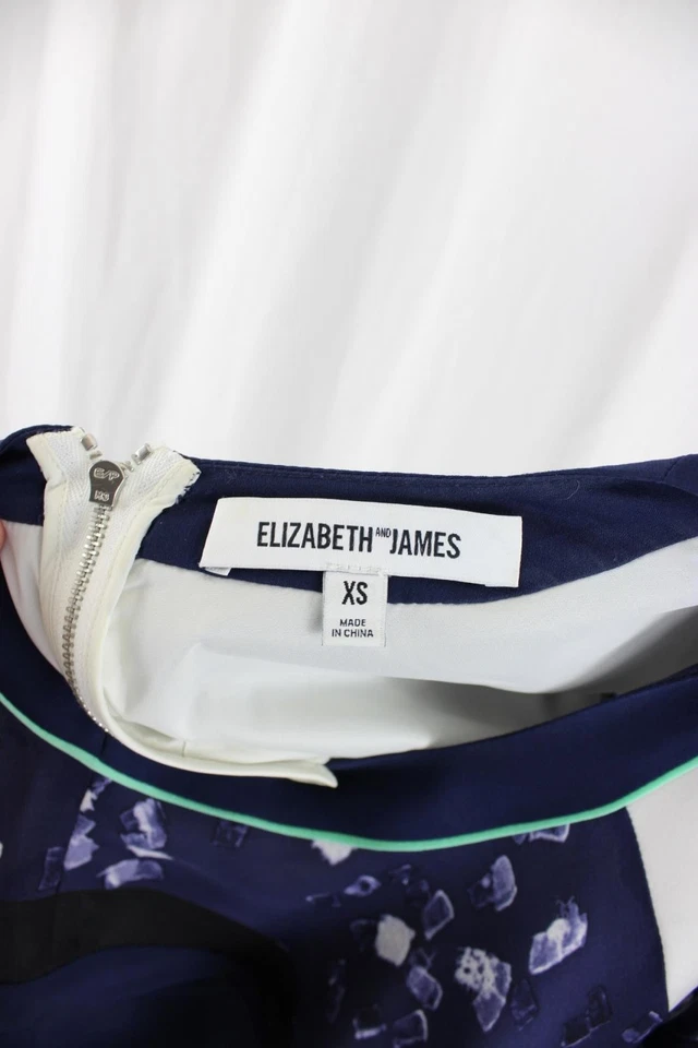 Vestido recto de seda estampado blanco verde azul marino Elizabeth And James para mujer XS Foto 3 de 4