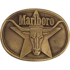 New Brass Marlboro Cattle Bull Longhorn Cigarette Western Cowboy Vtg Belt Buckle