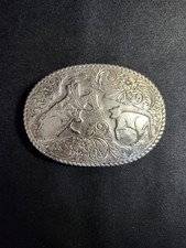 VINTAGE STEER / CALF ROPING RODEO COWBOY BELT BUCKLE