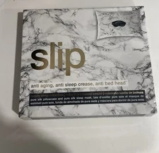 Slip Silk Marble Pillowcase Queen + Eye Mask Set