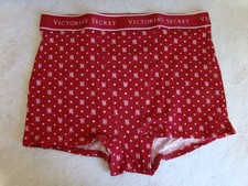 New Victoria  s Secret Logo Star Print Red Plum Cotton High Waist Boyshort Panty