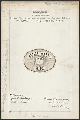 1878 S Rosenbaum Old Sol Cigars Cigarettes Tobacco Trademark Registration