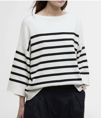 Barbour Women s Renfew Knitted Jumper Cloud/Black Stripe Size 10