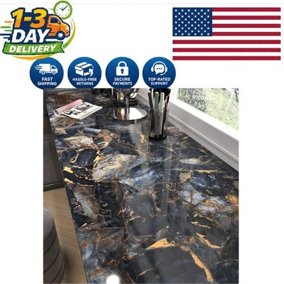 Self-Adhesive Black Marble Wallpaper - Easy to Apply & Clean 15.8'' x 236'' Roll