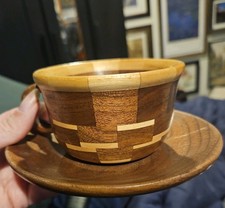 Handmade Wooden Tea Cup and Saucer Set