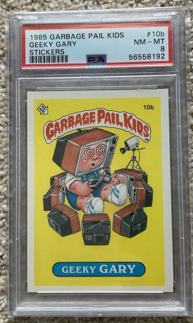 1985 Topps OS1 Garbage Pail Kids Series 1 Geeky Gary 10b Matte Card PSA 8 NM-MT view 1