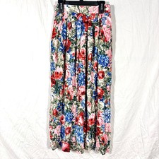 Vintage 80s 90s Pleated Midi Skirt Floral Boho Cottage Indie Academia Pockets