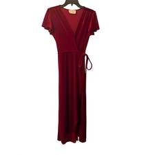 BHLDN Wrap Dress Burgundy Velvet Flutter Sleeve Midi Formal Wedding Guest