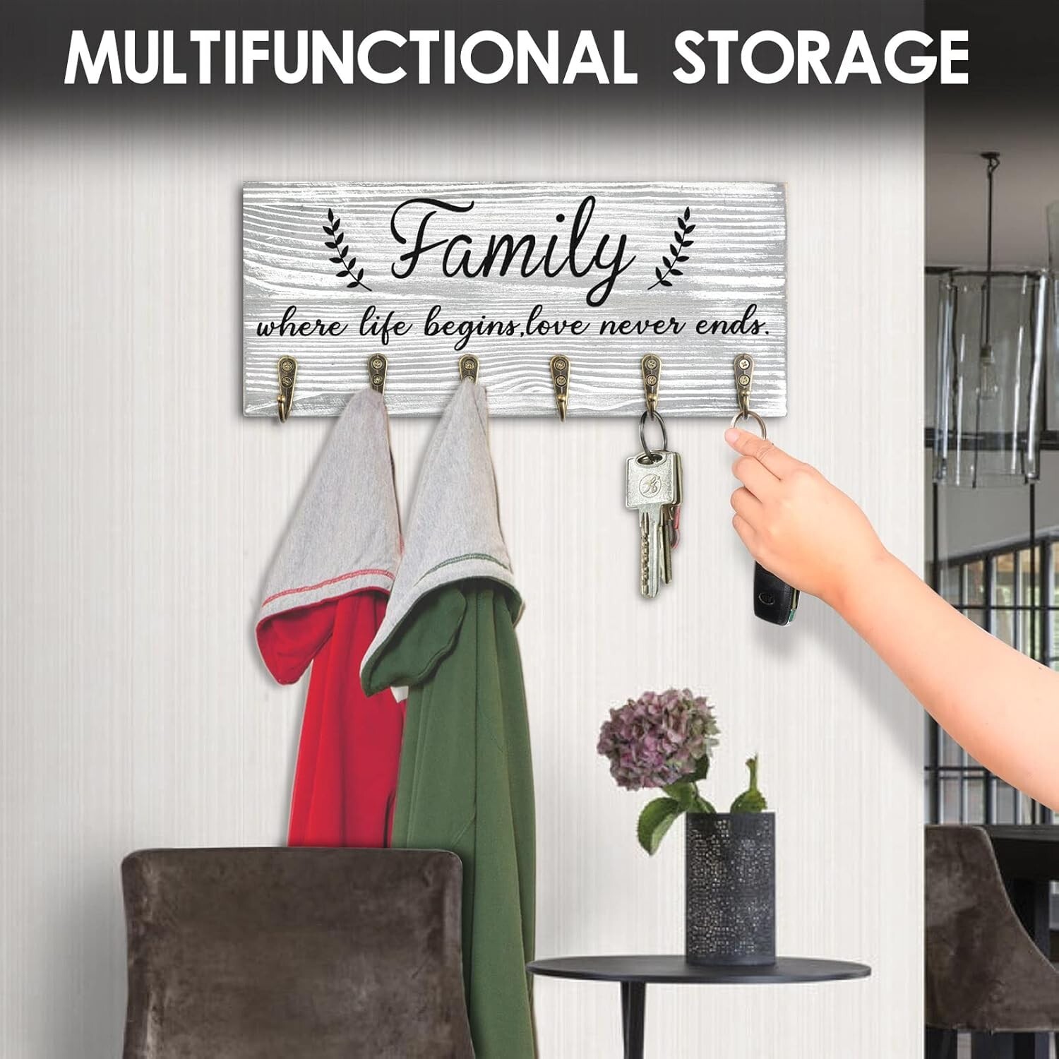 Key Holder Wall Mount Rustic Key Holder for Wall Key Hanger Key Rack with 6 Key