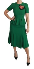 DOLCE & GABBANA Dress Viscose Green Heart Patch Mermaid Midi IT36/US2/XS $3200