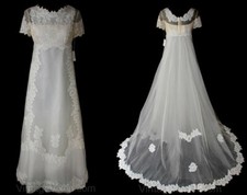 Size 8 Wedding Gown - Antique Style 1960s Net Bridal Gown with Lace  Tucks Moti